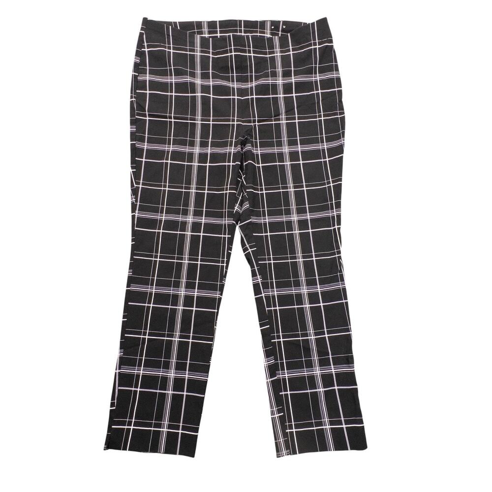 Chicos Ankle Pants Size 3R XL/16R Stretchy Pull On Plaid Black White Slimming